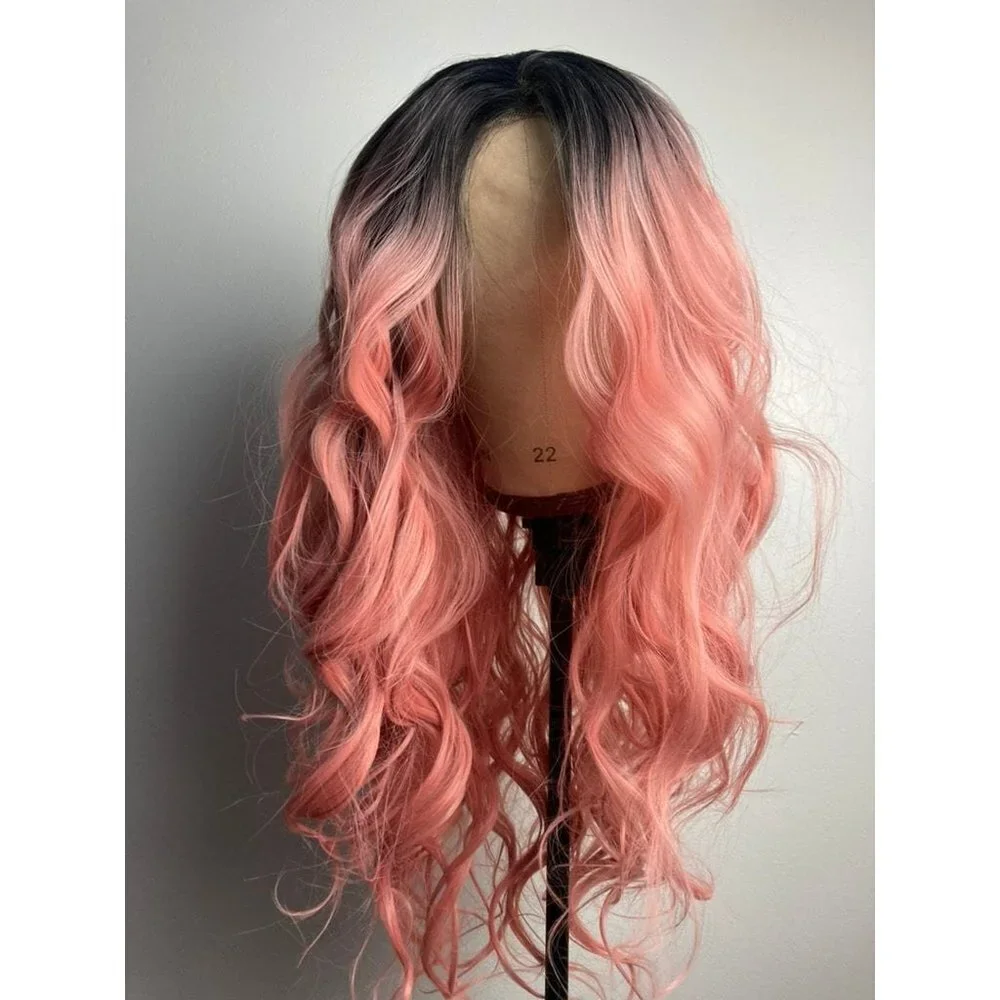 Black Root Peach Pink Wig